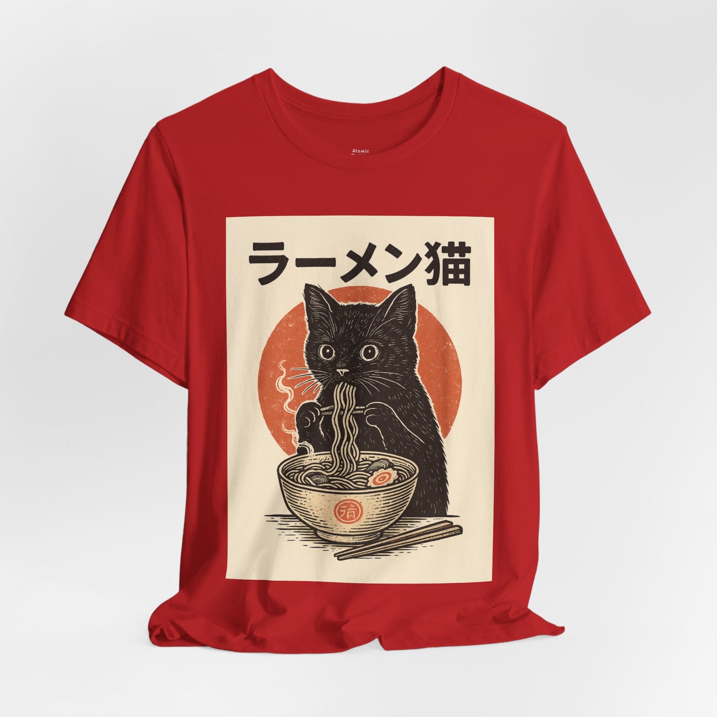 Vintage Ramen Cat T-Shirt - Kawaii Black Cat Eating Ramen Graphic Tee Shirt