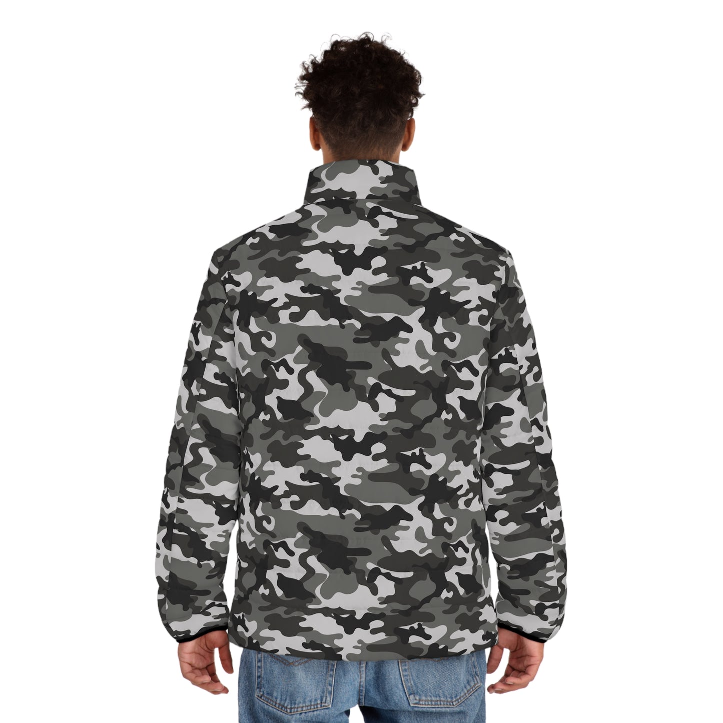 Black and Grey Camo Puffer Jacket