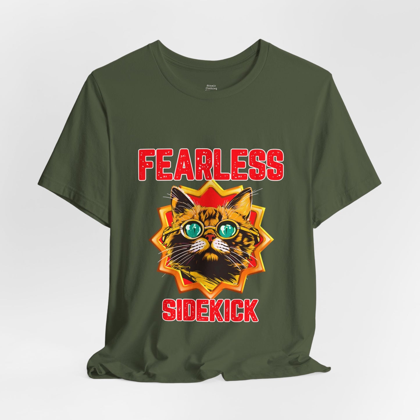 Fearless Sidekick Cat T-Shirt | Retro Neon Cat Graphic Tee