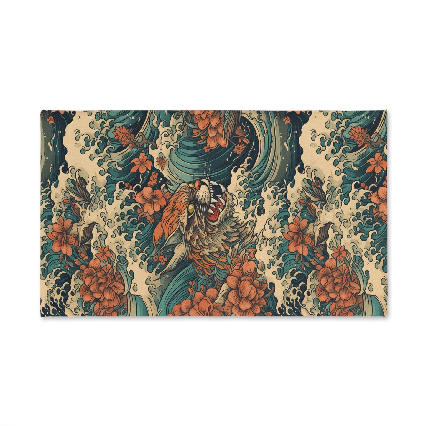 Tiger Wave Hand Towel - Japanese Floral Ocean Pattern