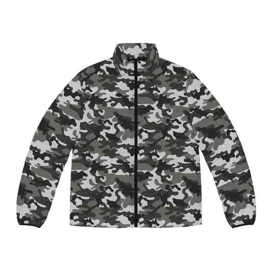 Black and Grey Camo Puffer Jacket