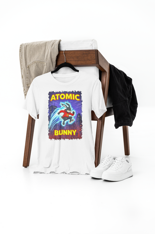 Atomic Bunny Graphic Tee - Retro Superhero Rabbit Shirt