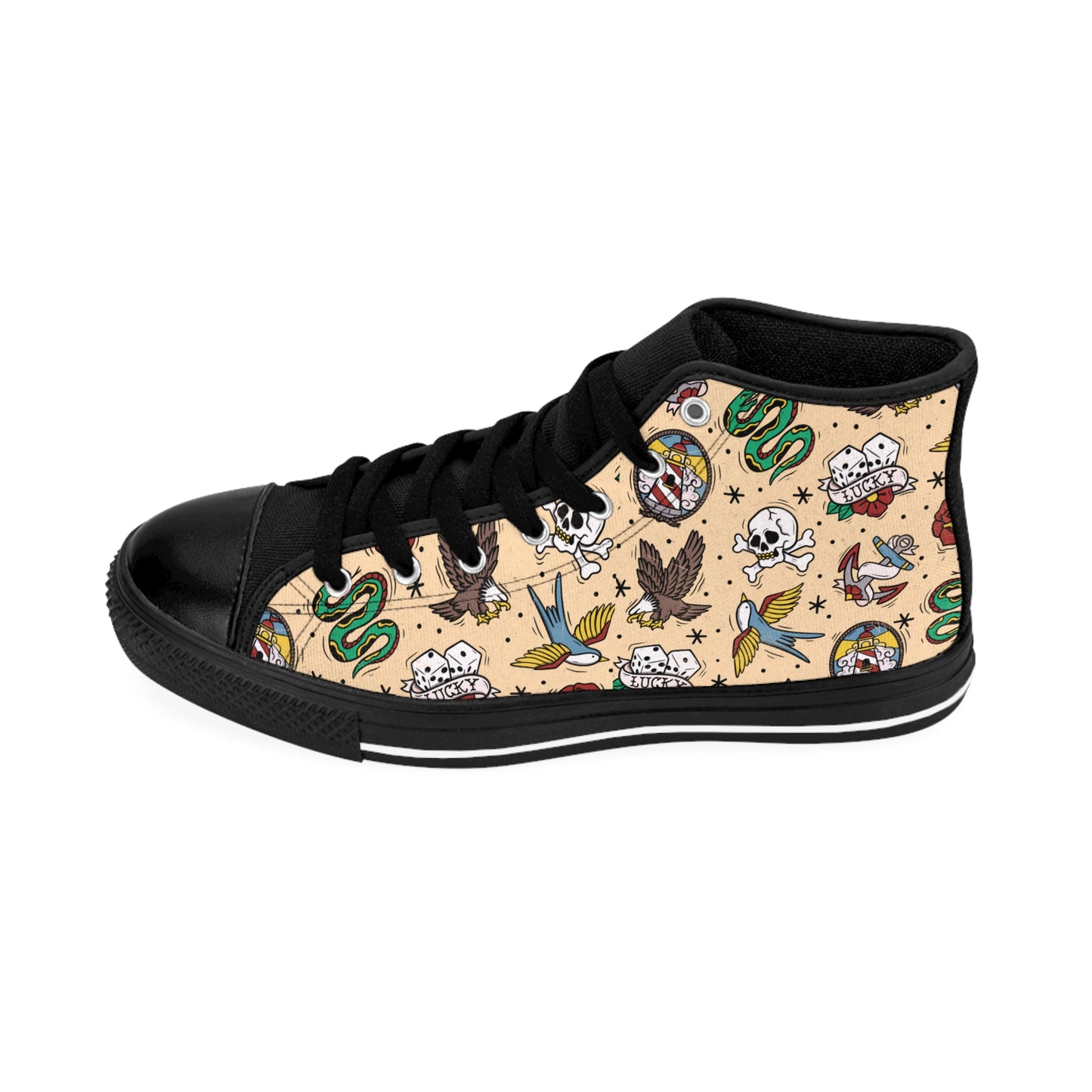 Women's Tattoo Flash High-Top Sneakers -  Classic Canvas Shoes