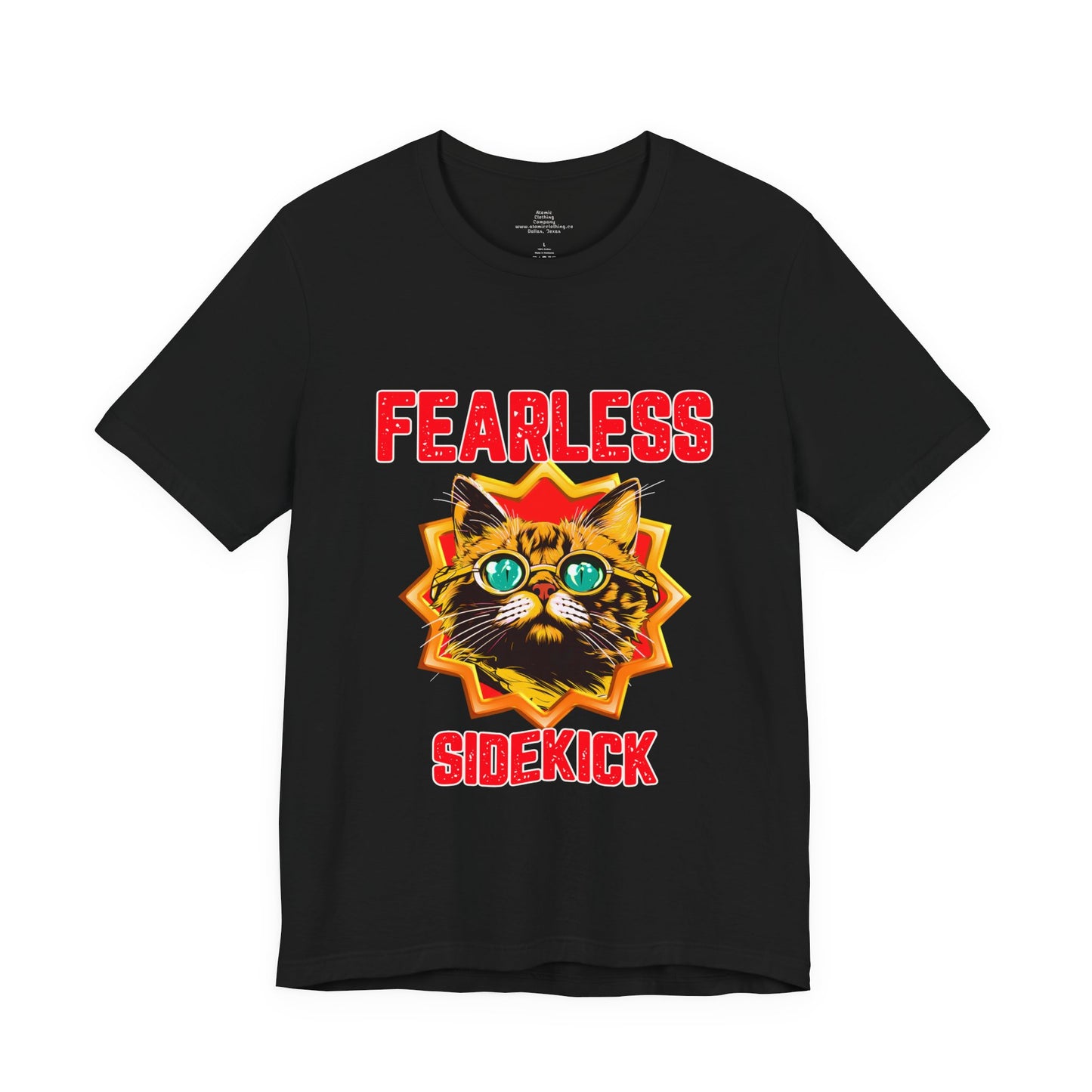 Fearless Sidekick Cat T-Shirt | Retro Neon Cat Graphic Tee