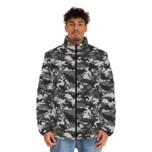 Black and Grey Camo Puffer Jacket