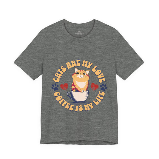 Cat Lover Coffee Tee  "Cats Are My Love, Coffee Is My Life" T-Shirt