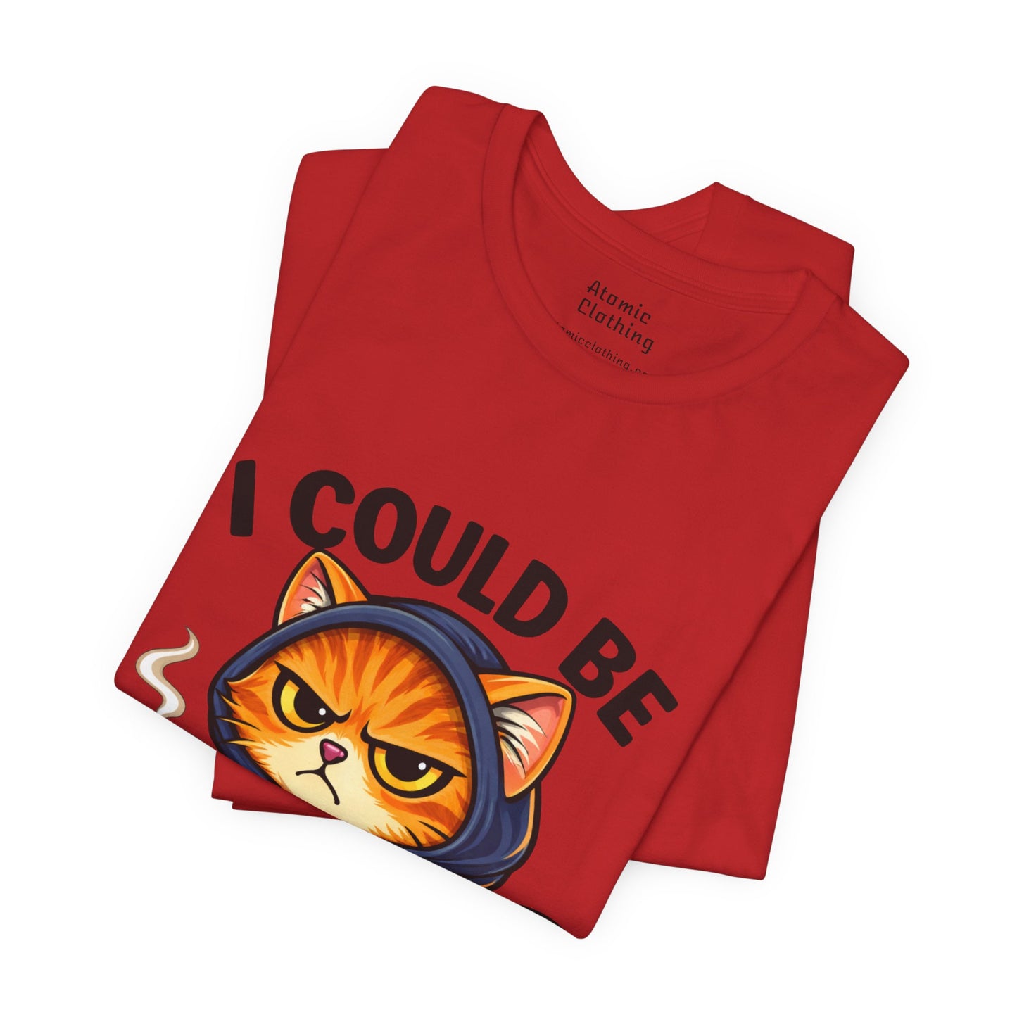 Atomic Coffee Cat Hoodie Shirt – “I Could Be Meaner” Funny Grumpy Cat Graphic Tee