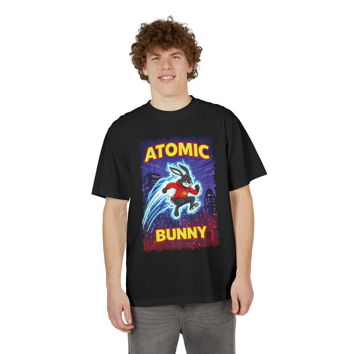 Atomic Bunny Graphic T-Shirt - Retro Superhero Rabbit Tee