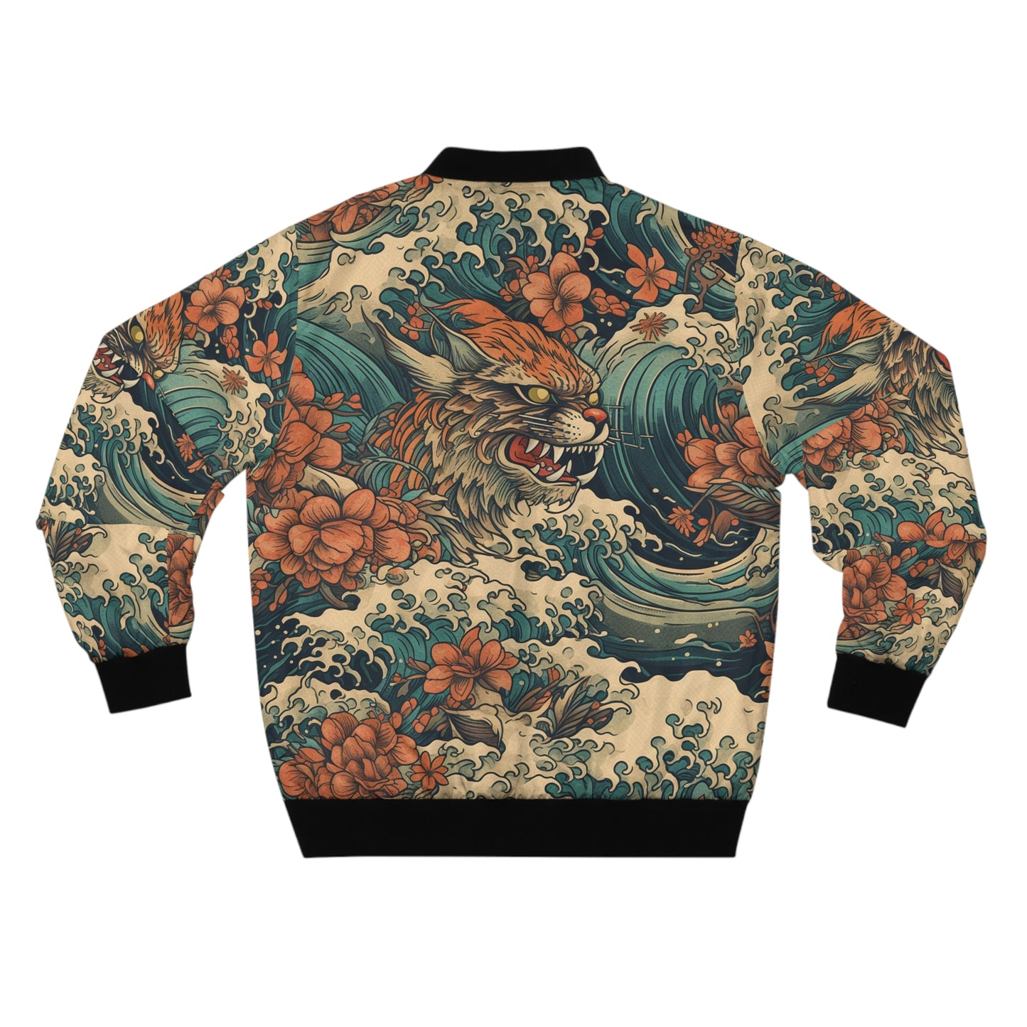Koi Tiger Wave Bomber Jacket - Japanese Tattoo Style All-Over Print
