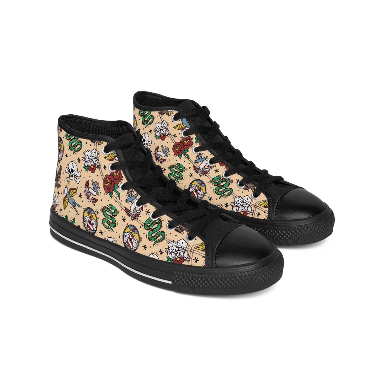 Women's Tattoo Flash High-Top Sneakers -  Classic Canvas Shoes