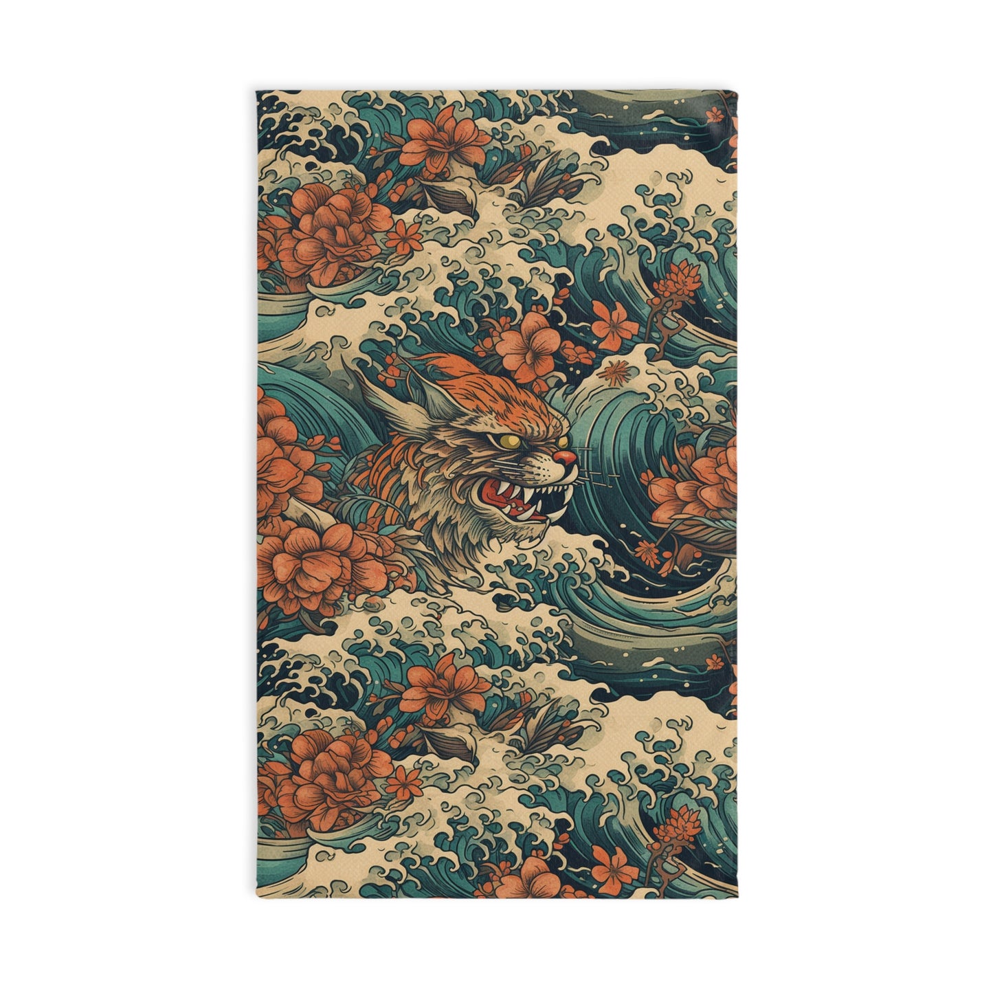 Tiger Wave Hand Towel - Japanese Floral Ocean Pattern